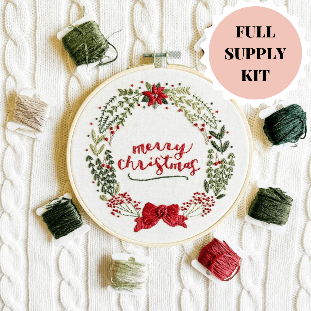 ellyandgrace Embroidery Kit Wreath Merry Christmas Embroidery Kit