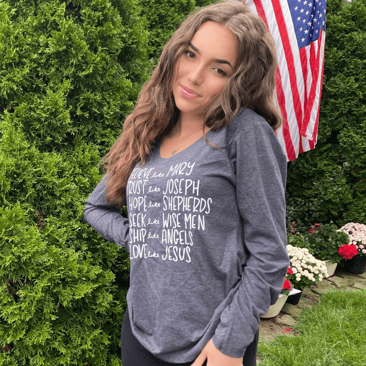 ellyandgrace LPC450VLS Believe like Mary Longsleeve V-Neck