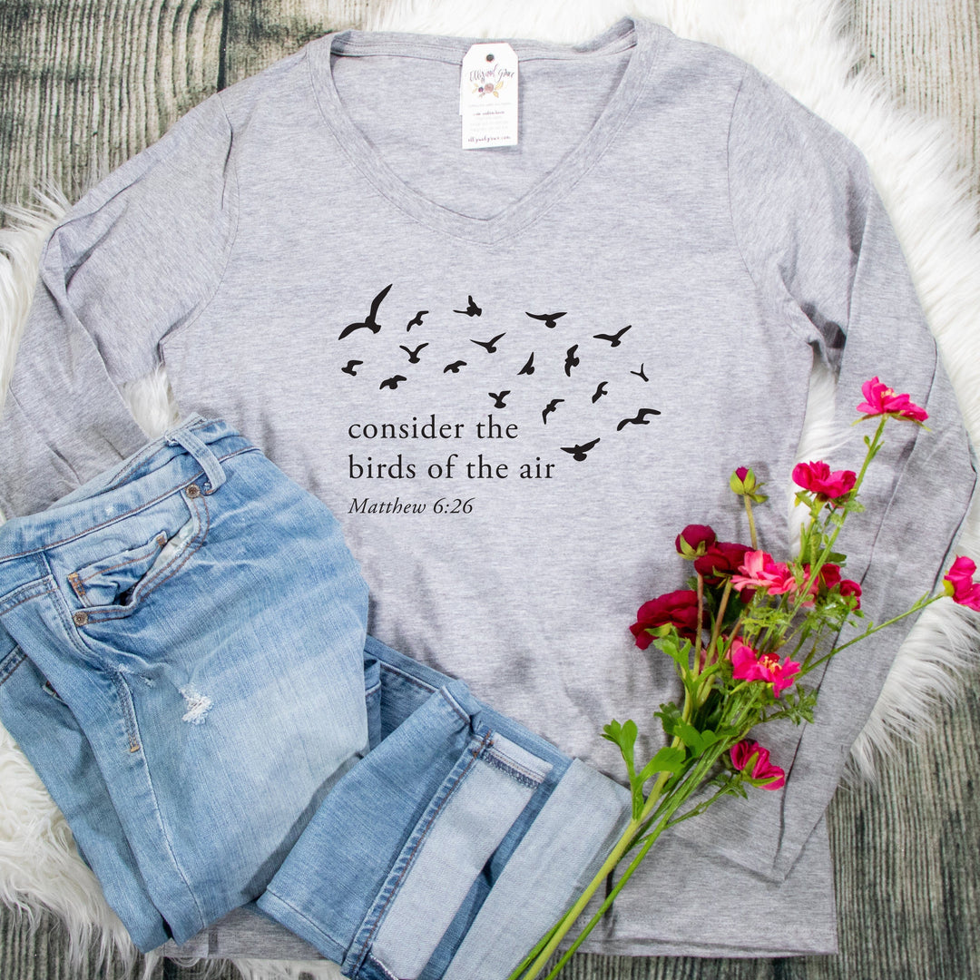 ellyandgrace LPC450VLS Consider The Birds Of The Air Longsleeve V-Neck