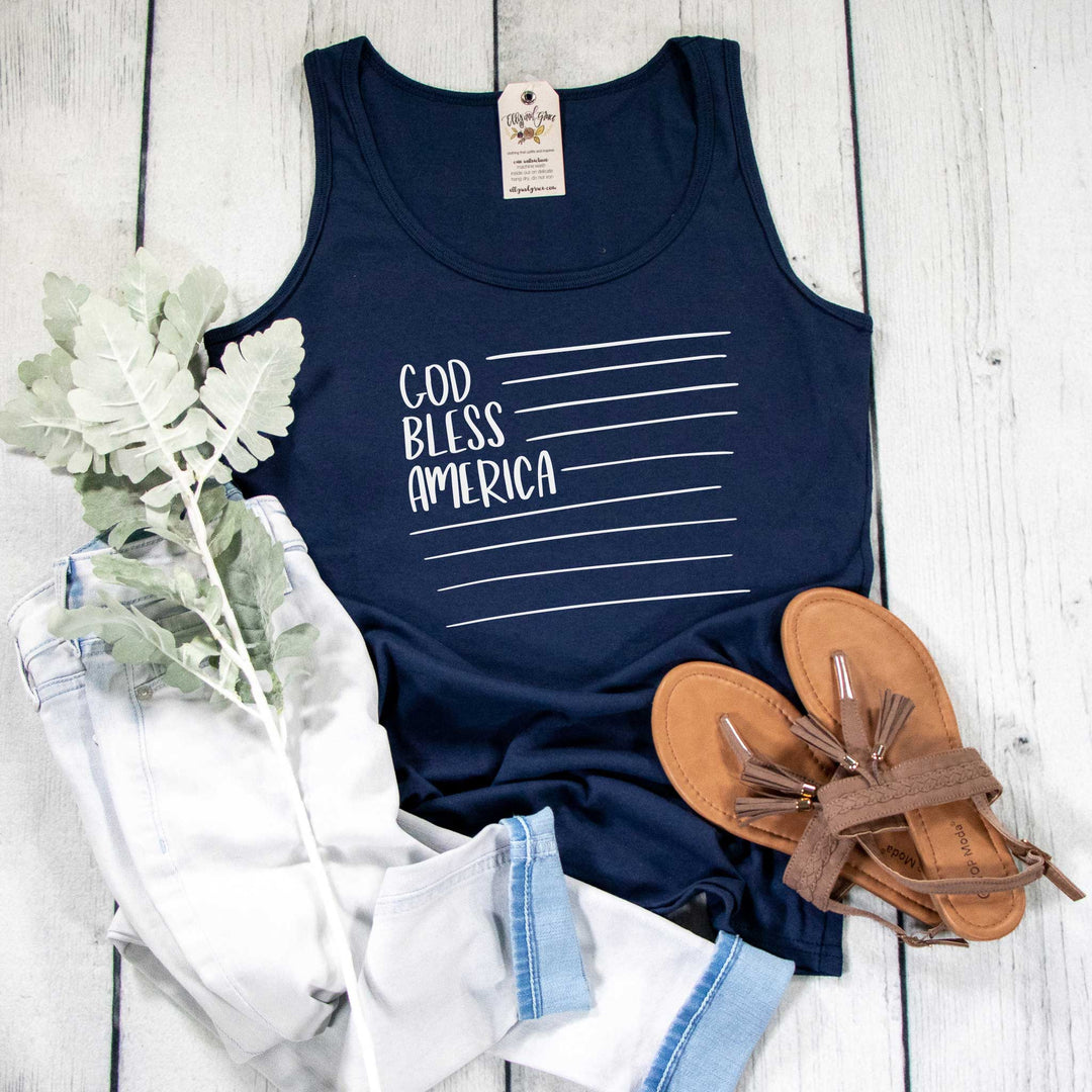 ellyandgrace LPC54TT Ladies XS / Navy God Bless America Tank Top