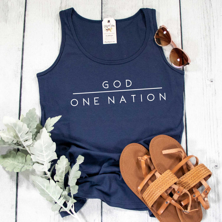 ellyandgrace LPC54TT Ladies XS / Navy One Nation Under God Tank Top