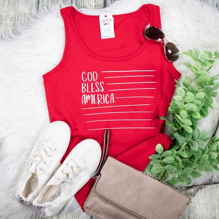 ellyandgrace LPC54TT Ladies XS / Red God Bless America Tank Top