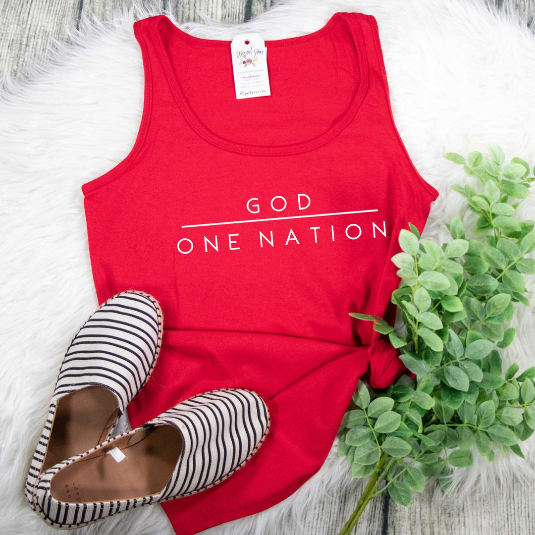 ellyandgrace LPC54TT Ladies XS / Red One Nation Under God Tank Top