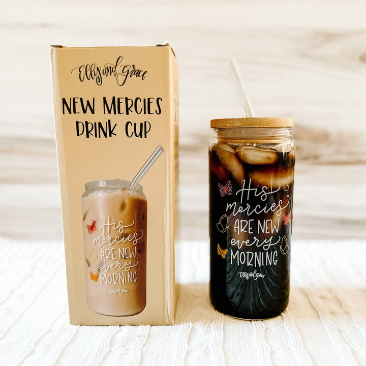 ellyandgrace Tumbler 20oz New Mercies Inspirational Glass Tumbler
