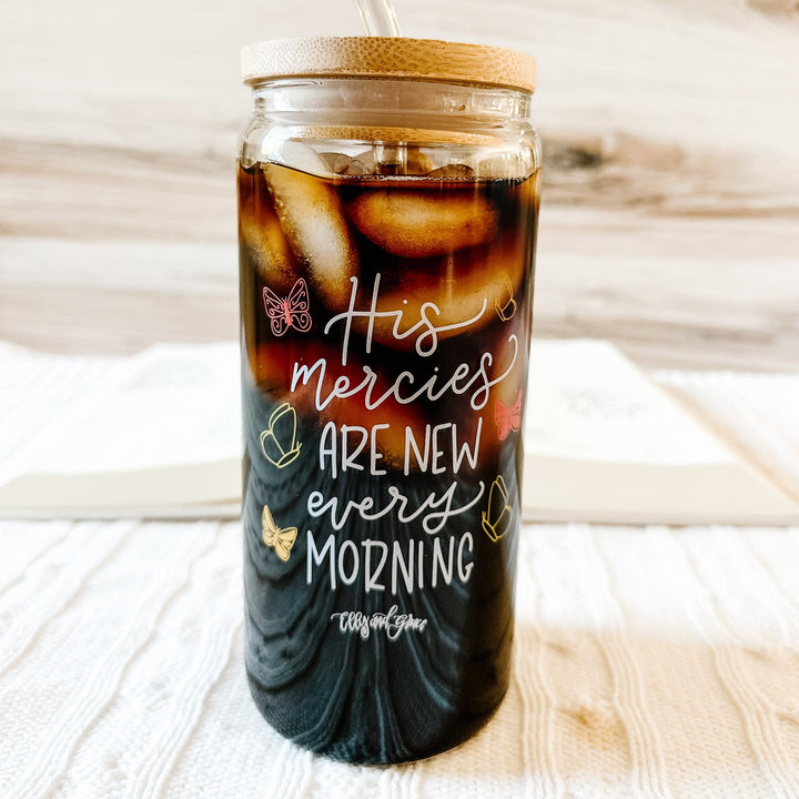 ellyandgrace Tumbler 20oz New Mercies Inspirational Glass Tumbler