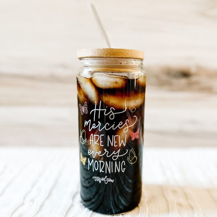 ellyandgrace Tumbler 20oz New Mercies Inspirational Glass Tumbler