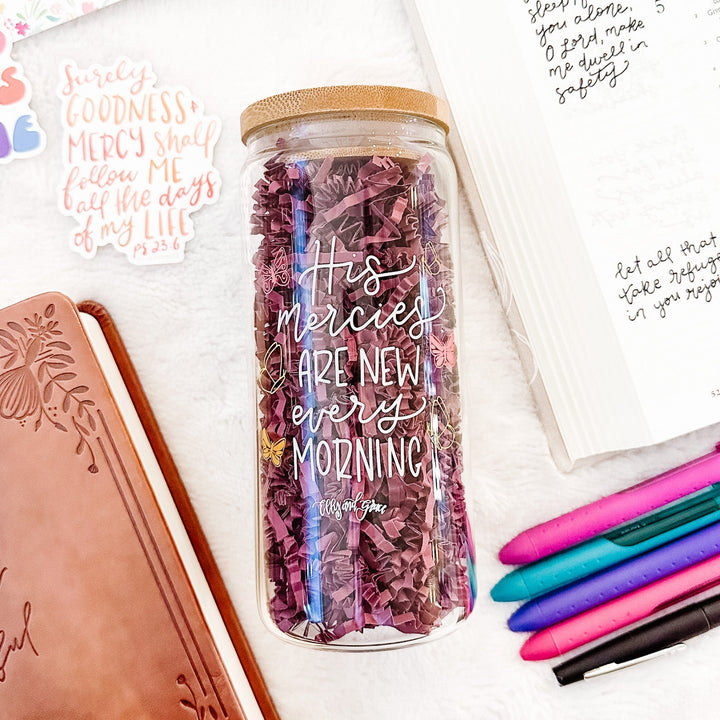 ellyandgrace Tumbler 20oz New Mercies Inspirational Glass Tumbler