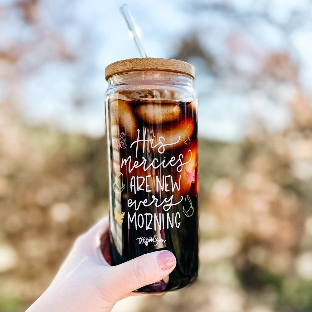 ellyandgrace Tumbler 20oz New Mercies Inspirational Glass Tumbler