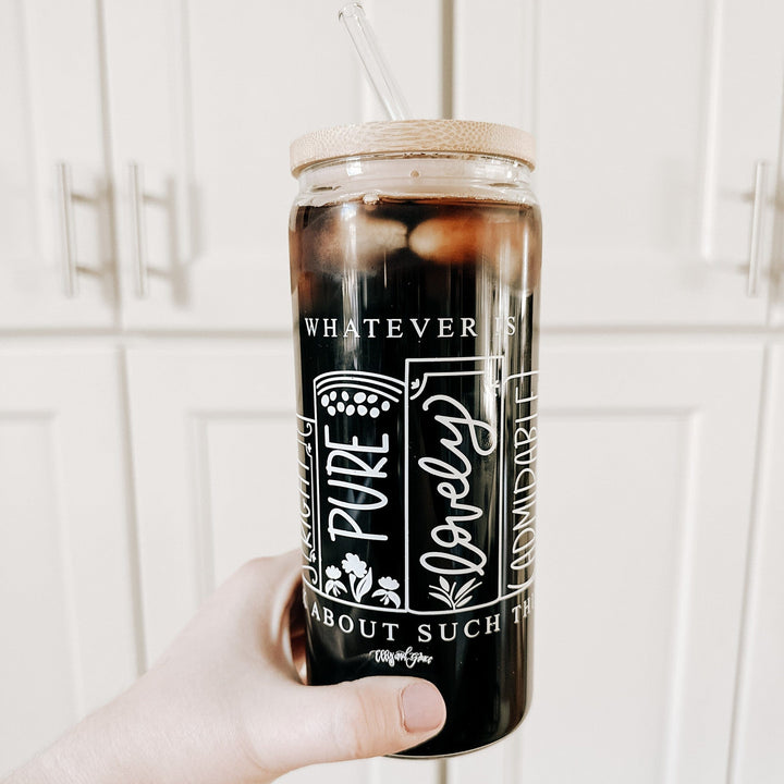 ellyandgrace Tumbler 20oz Philippians 4:8 Inspirational Glass Tumbler