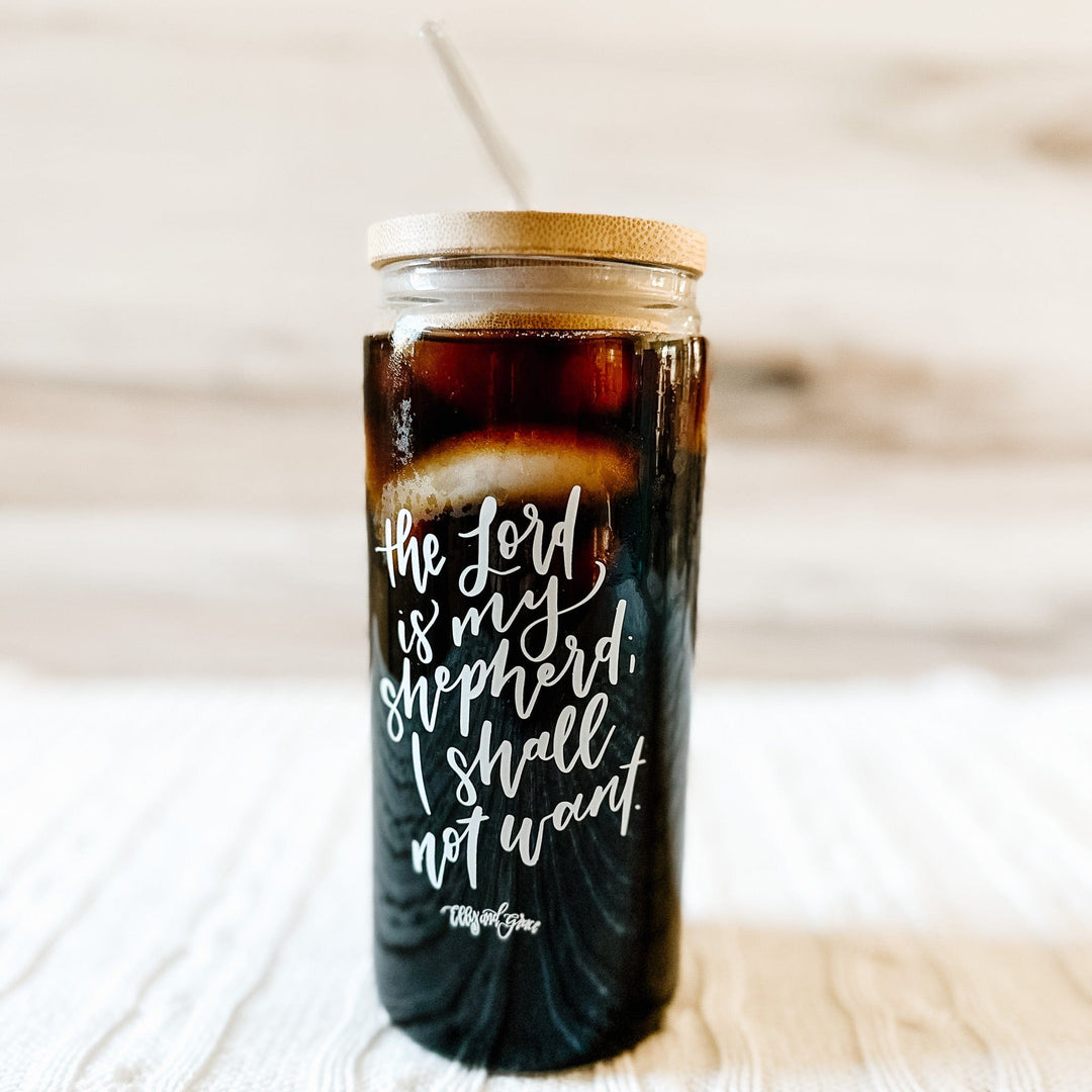 ellyandgrace Tumbler 20oz The Lord is My Shepherd Inspirational Glass Tumbler