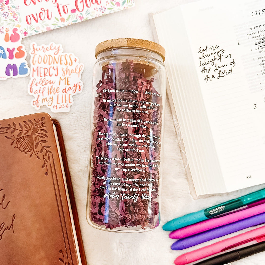 ellyandgrace Tumbler 20oz The Lord is My Shepherd Inspirational Glass Tumbler