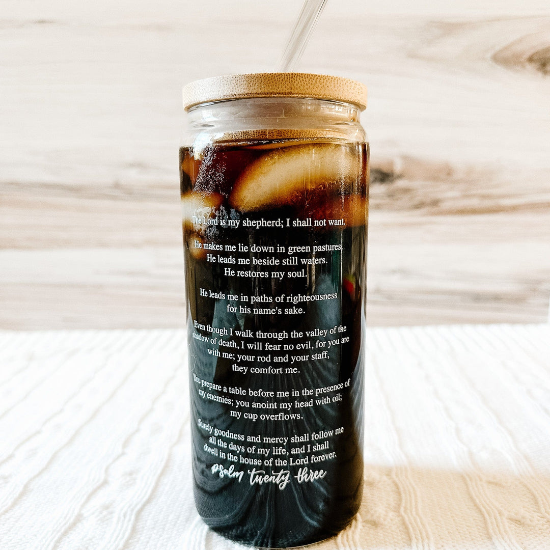 ellyandgrace Tumbler 20oz The Lord is My Shepherd Inspirational Glass Tumbler