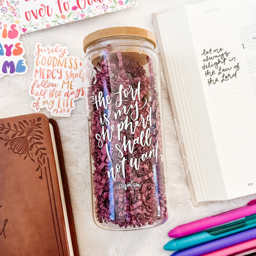 ellyandgrace Tumbler 20oz The Lord is My Shepherd Inspirational Glass Tumbler