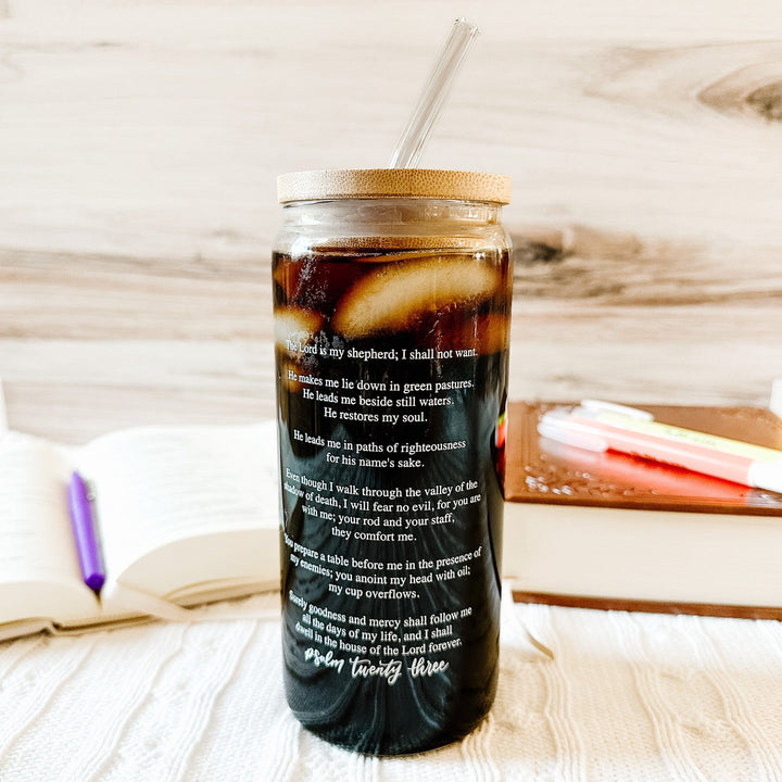ellyandgrace Tumbler 20oz The Lord is My Shepherd Inspirational Glass Tumbler