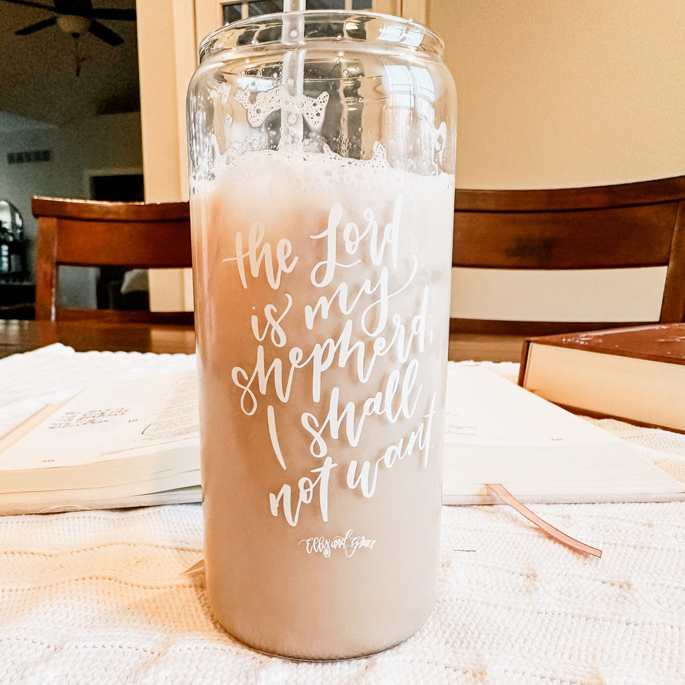 ellyandgrace Tumbler 20oz The Lord is My Shepherd Inspirational Glass Tumbler