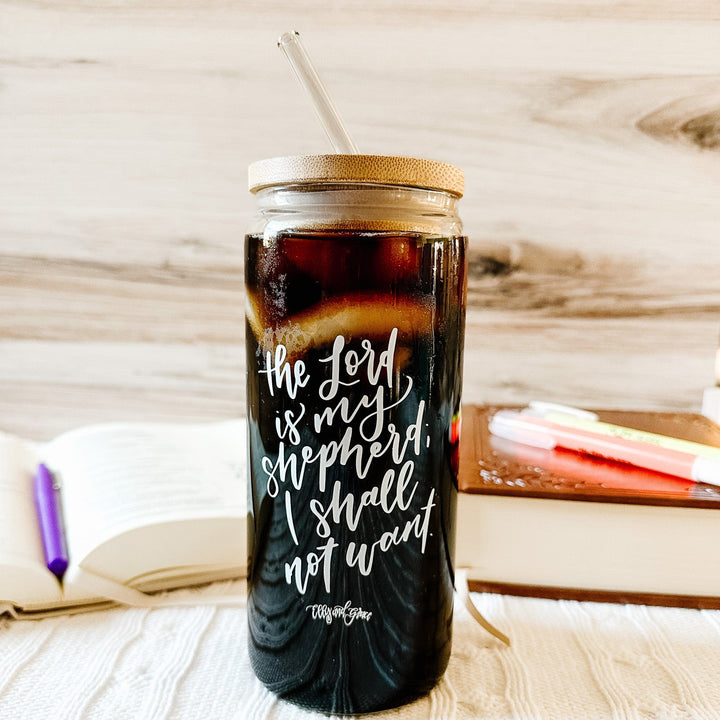 ellyandgrace Tumbler 20oz The Lord is My Shepherd Inspirational Glass Tumbler