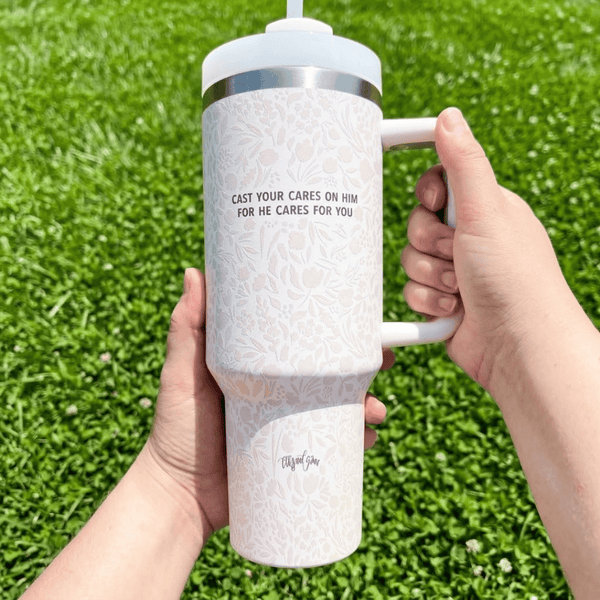 ellyandgrace Tumbler 40oz Cast Your Cares On Him 40oz Stainless Steel Insulated Tumbler
