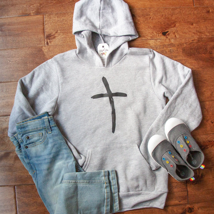 ellyandgrace YTH3719 Youth Small / Athletic Heather Cross Premium Kids Hoodie