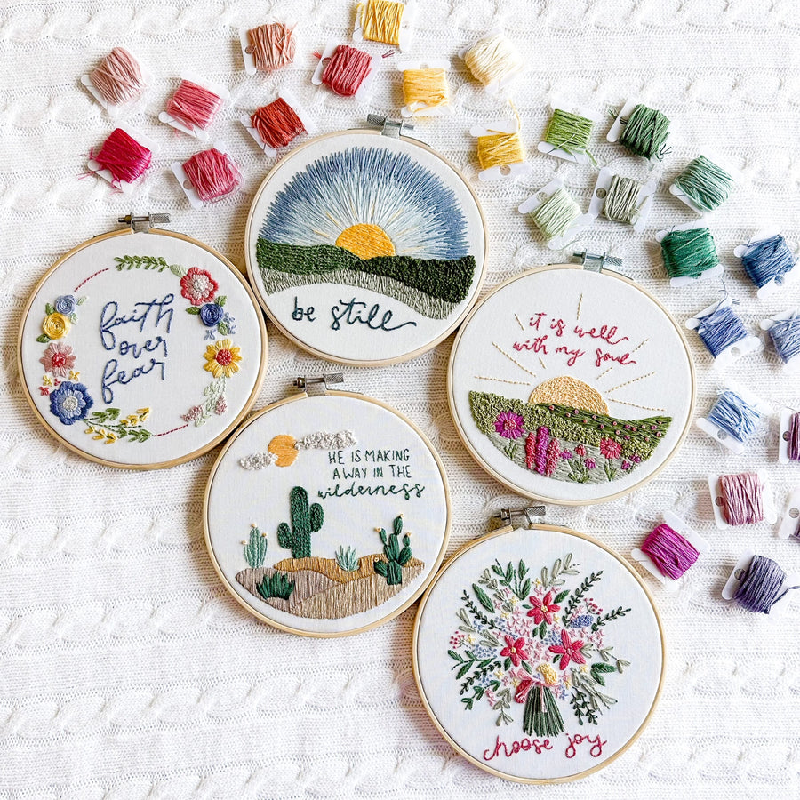 Finished Christian embroidery kit hoops