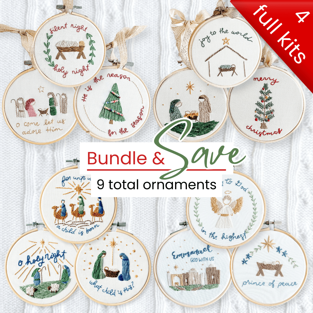 Elly and Grace 12-PC Christmas Ornament Embroidery Kits: Silent Night + Joy To The World + Glory To God + For Unto Us