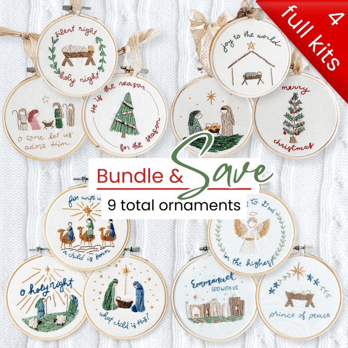 Elly and Grace 12-PC Christmas Ornament Embroidery Kits: Silent Night + Joy To The World + Glory To God + For Unto Us