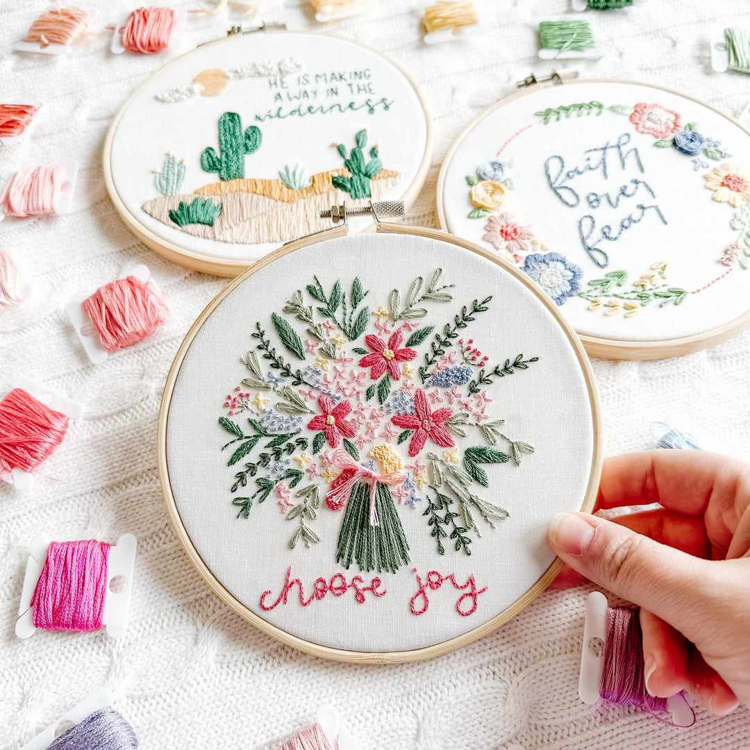 Elly and Grace 2-PC Choose Joy Embroidery &amp; Punch Needling Bundle