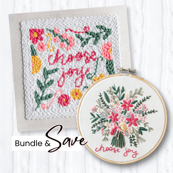 Elly and Grace 2-PC Choose Joy Embroidery &amp; Punch Needling Bundle