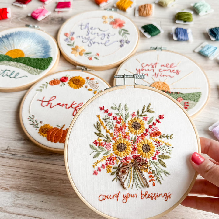 Elly and Grace 3-PC Embroidery Bundle: Be Still + His Mercies Are New Every Morning + Count Your Blessings