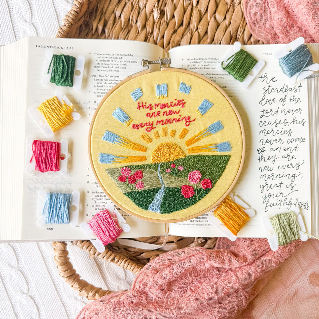 Elly and Grace 3-PC Embroidery Bundle: Be Still + His Mercies Are New Every Morning + Count Your Blessings