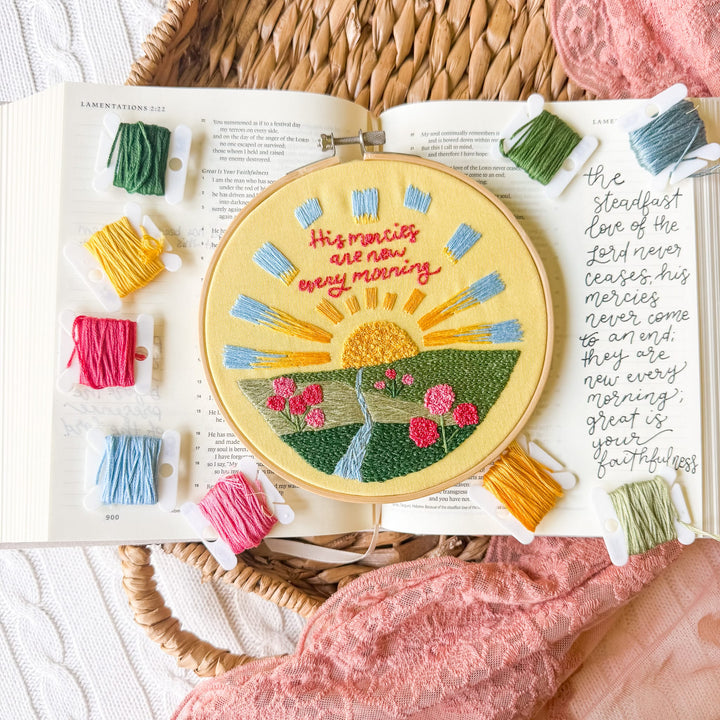 Elly and Grace 3-PC Embroidery Bundle: Be Still + His Mercies Are New Every Morning + Count Your Blessings