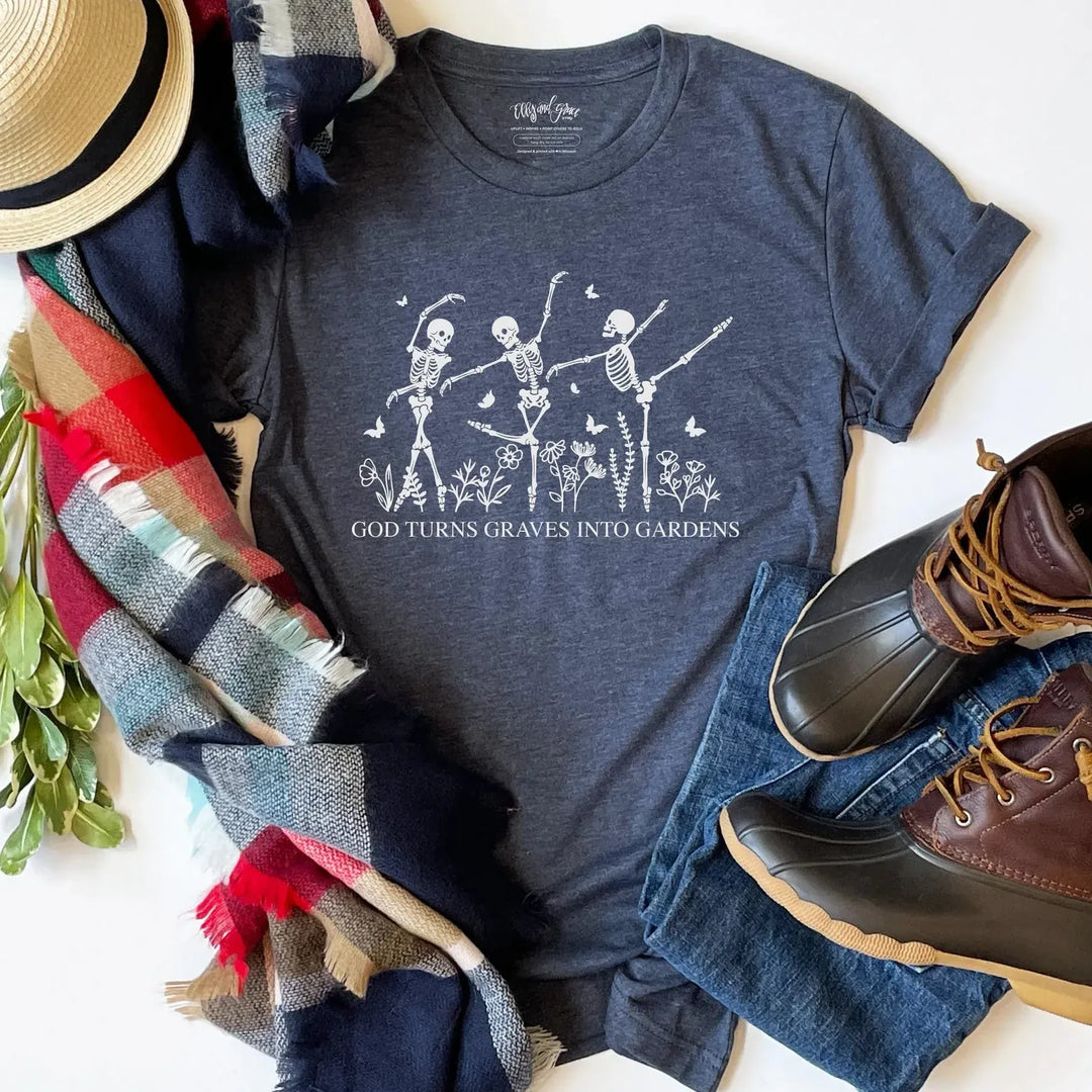 Elly and Grace Bundle 2-PC Christian Halloween Shirt Bundle: God Turns Graves Into Gardens Unisex Shirt + It's Your Breath In Our Lungs Unisex Shirt