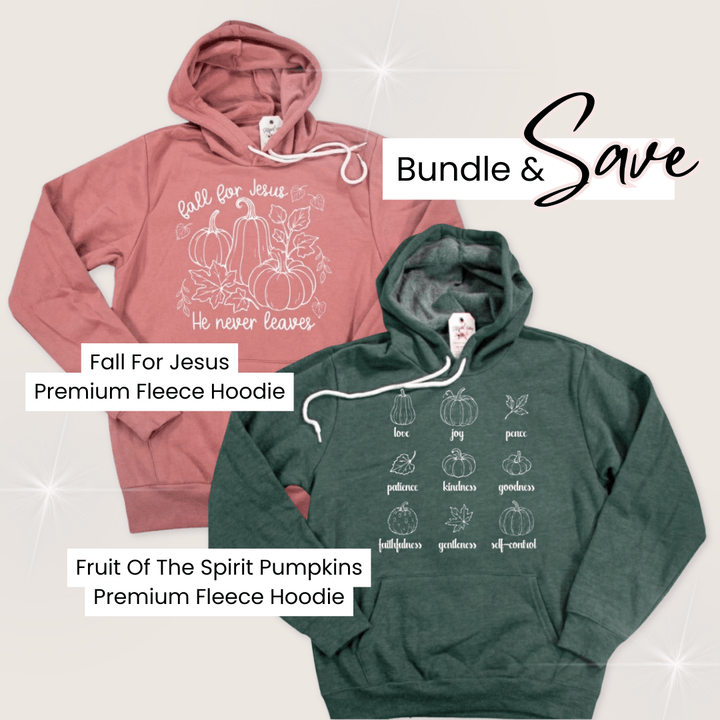 Elly and Grace Bundle 2-PC Fall Hoodie Bundle: Fall For Jesus Premium Fleece Hoodie + Fruit Of The Spirit Pumpkins Premium Fleece Hoodie