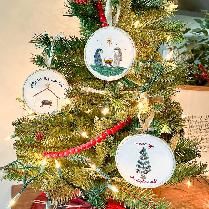 Elly and Grace Bundle 9-PC Christmas Ornament Embroidery Kit Bundle: Joy To The World + Glory To God + For Unto Us