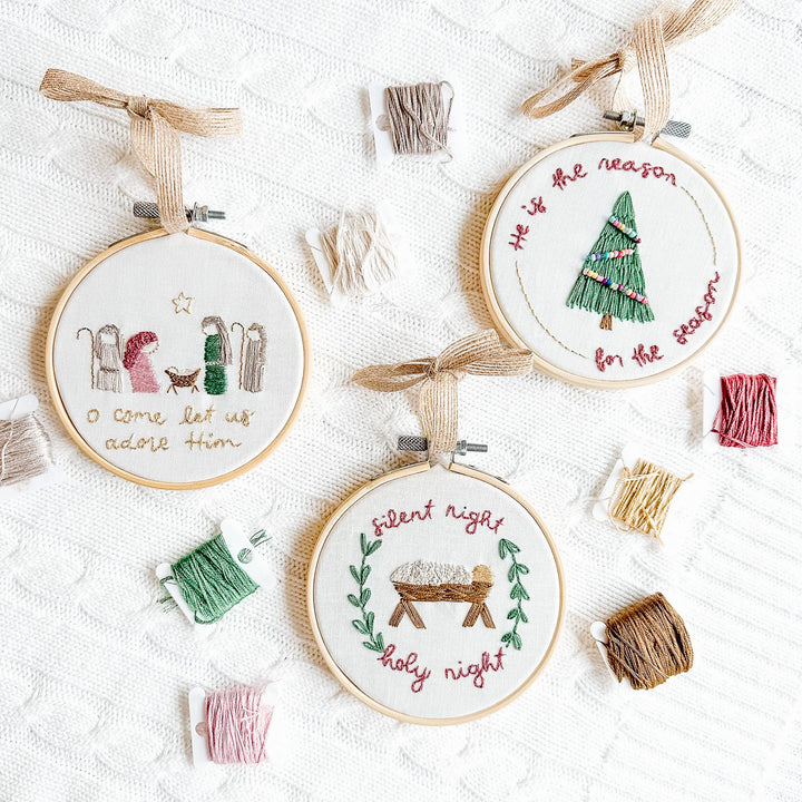 Elly and Grace Bundle 9-PC Christmas Ornament Embroidery Kit Bundle: Silent Night + Glory To God + For Unto Us