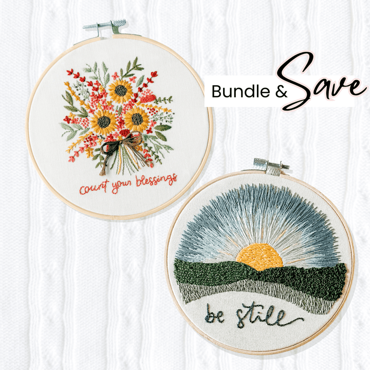 Elly and Grace Embroidery Kit 2-PC Best Selling Fall Embroidery Bundle: Be Still & Count Your Blessings Embroidery Kits