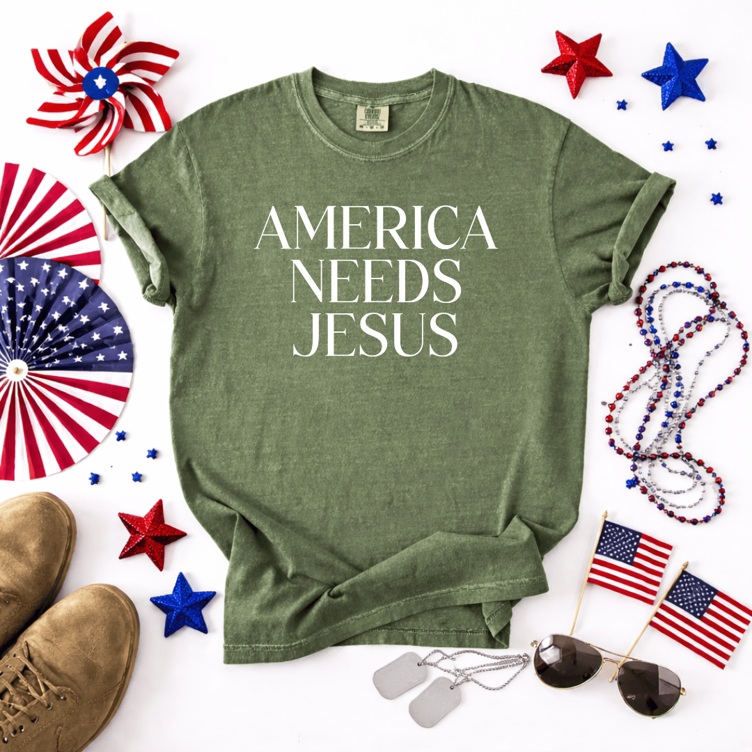 ellyandgrace 1717 America Needs Jesus Comfort Colors Unisex Shirt