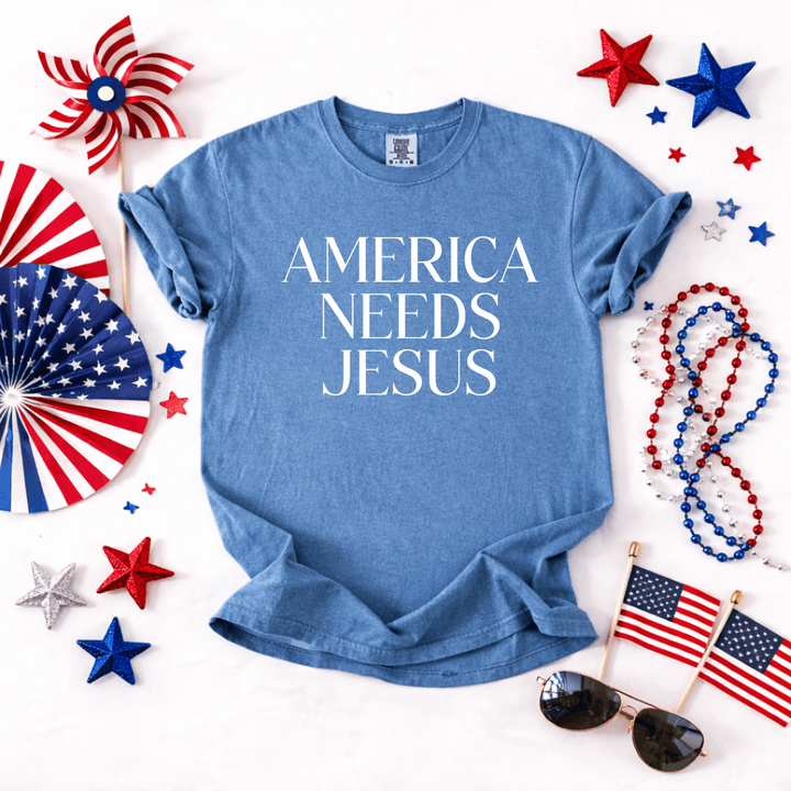 ellyandgrace 1717 America Needs Jesus Comfort Colors Unisex Shirt