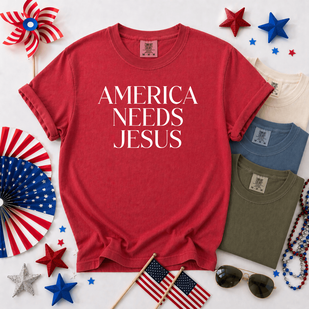 ellyandgrace 1717 America Needs Jesus Comfort Colors Unisex Shirt