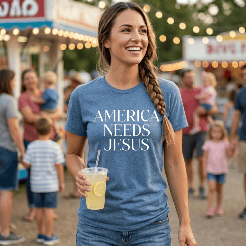 ellyandgrace 1717 America Needs Jesus Comfort Colors Unisex Shirt