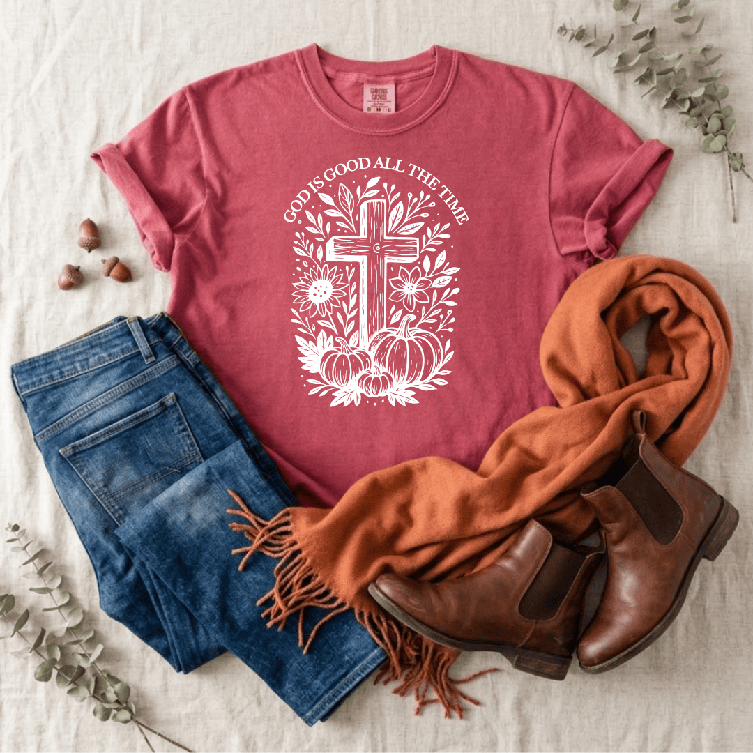 ellyandgrace 1717 Cross God Is Good All The Time Comfort Color Unisex Shirt