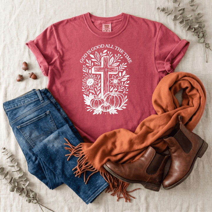 ellyandgrace 1717 Cross God Is Good All The Time Comfort Color Unisex Shirt