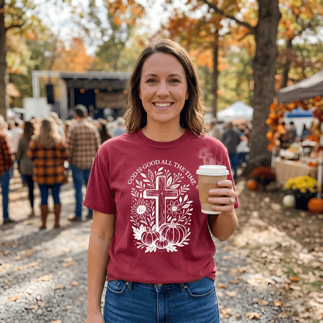 ellyandgrace 1717 Cross God Is Good All The Time Comfort Color Unisex Shirt