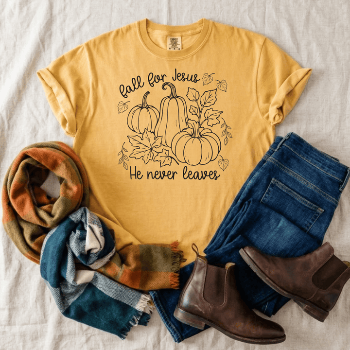 ellyandgrace 1717 Fall For Jesus Comfort Color Unisex Shirt
