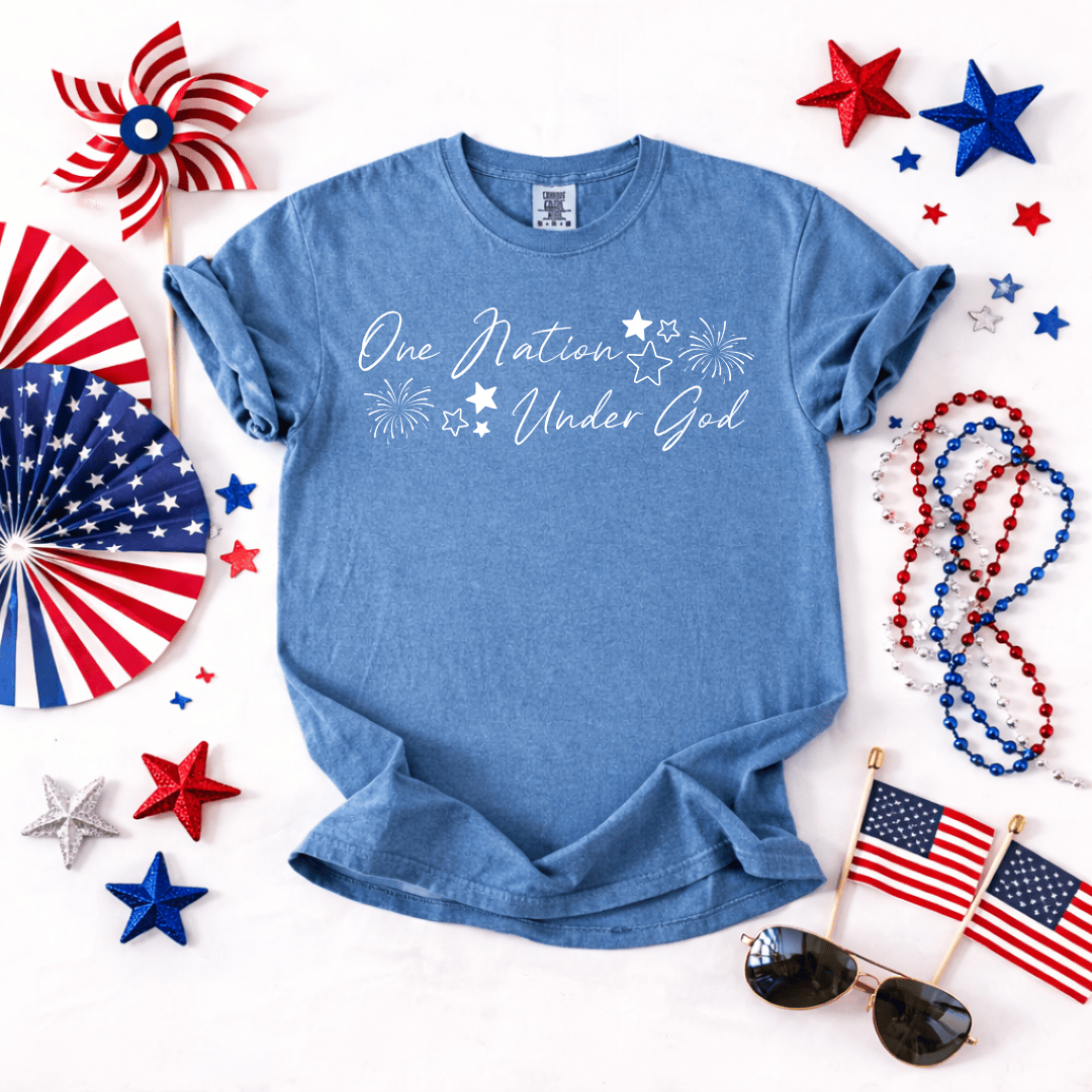 ellyandgrace 1717 Fireworks- One Nation Under God Comfort Colors Unisex Shirt