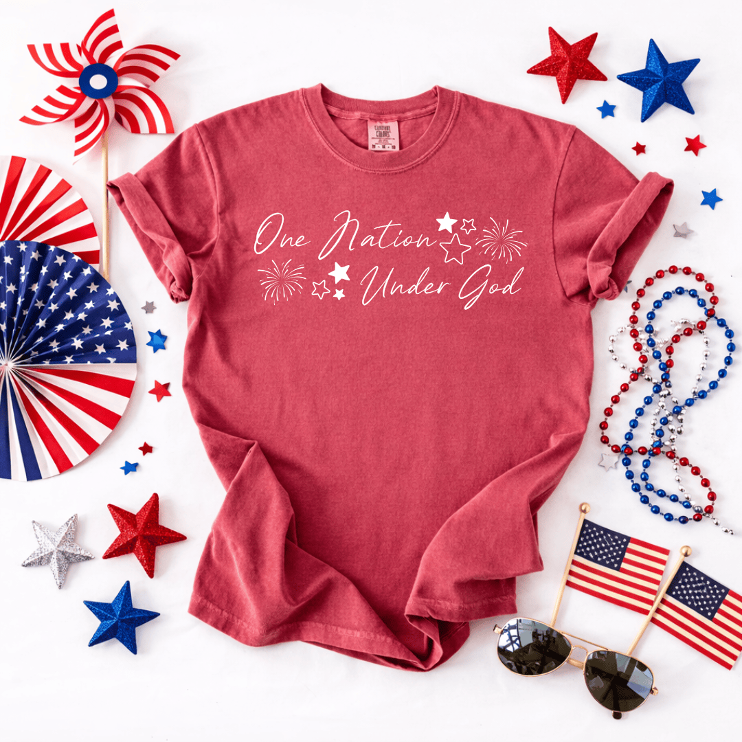 ellyandgrace 1717 Fireworks- One Nation Under God Comfort Colors Unisex Shirt