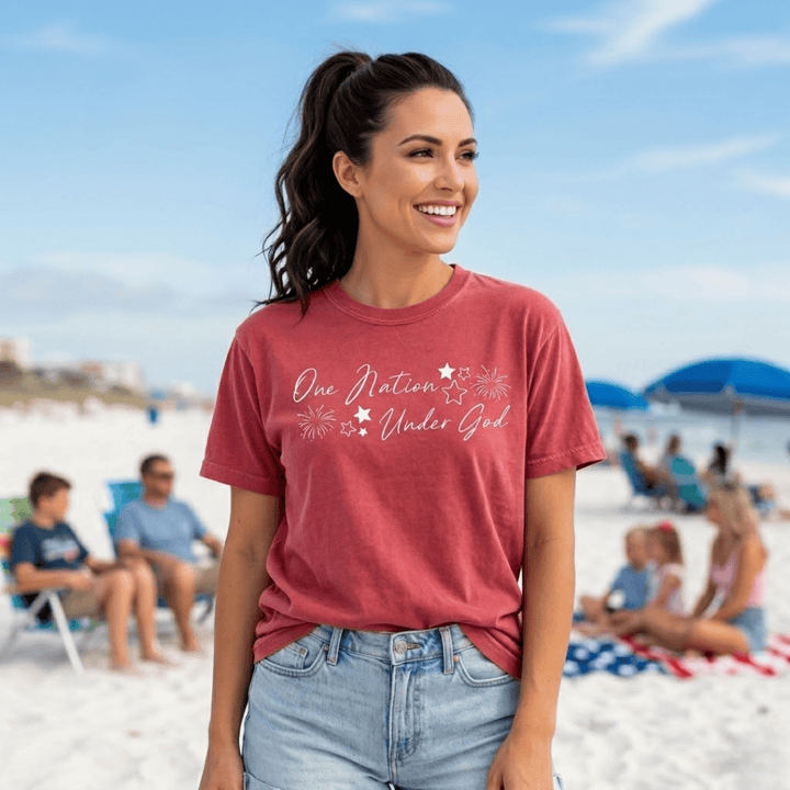 ellyandgrace 1717 Fireworks- One Nation Under God Comfort Colors Unisex Shirt