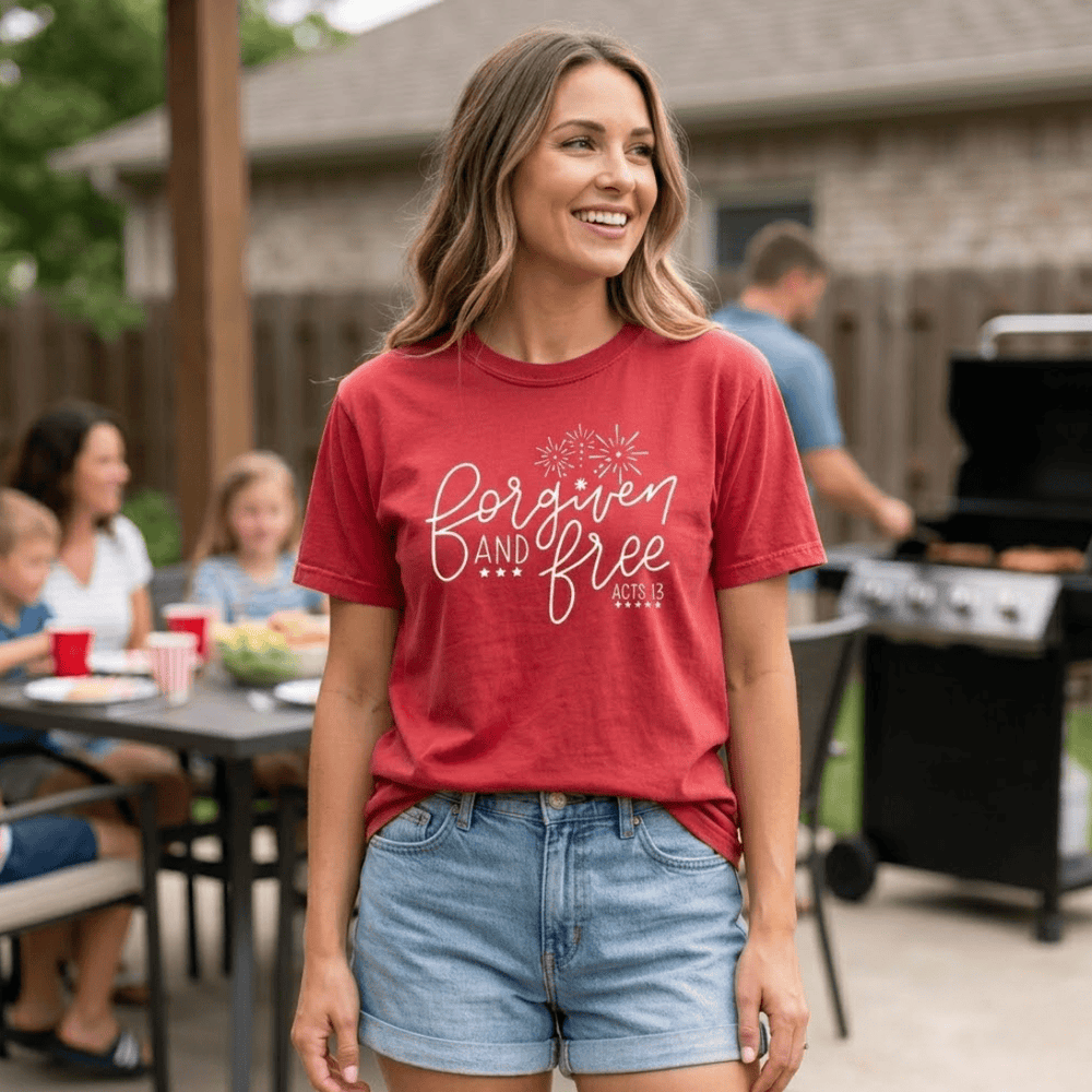 ellyandgrace 1717 Forgiven and Free Comfort Colors Unisex Shirt