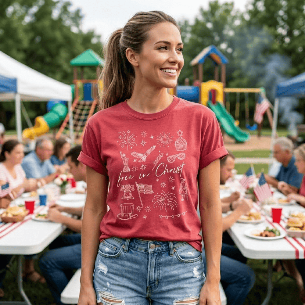 ellyandgrace 1717 Free In Christ Celebration Comfort Colors Unisex Shirt