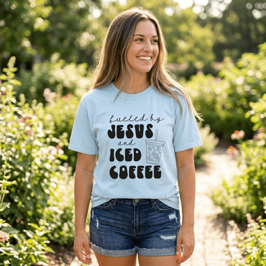 ellyandgrace 1717 Fueled By Jesus And Coffee Comfort Colors Unisex Shirt