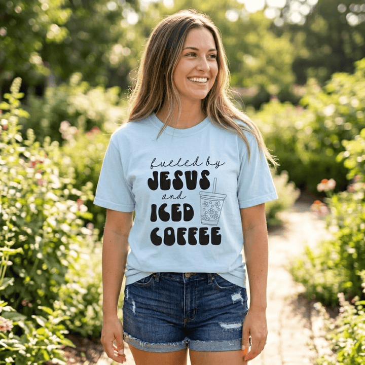 ellyandgrace 1717 Fueled By Jesus And Coffee Comfort Colors Unisex Shirt